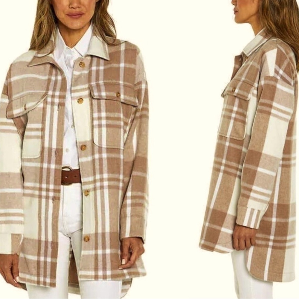 Banana Republic Tan and Cream Flannel Jacket Shacket Size Small